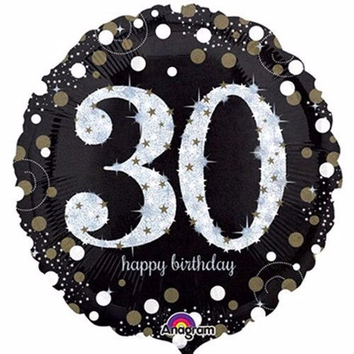 71cm holographic Shape 30 birthday balloon, perfect for celebrations and photo ops, self-sealing and requires helium.