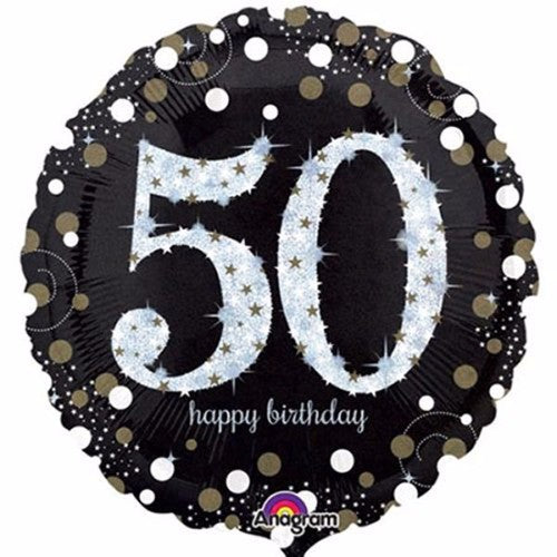 71cm holographic foil balloon shaped like the number 50, perfect for vibrant 50th birthday celebrations.