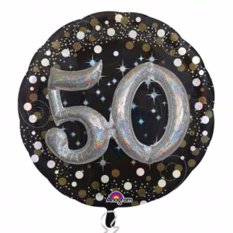 Vibrant 81cm holographic '50' foil balloon, perfect for stylish birthday celebrations and eye-catching decor.