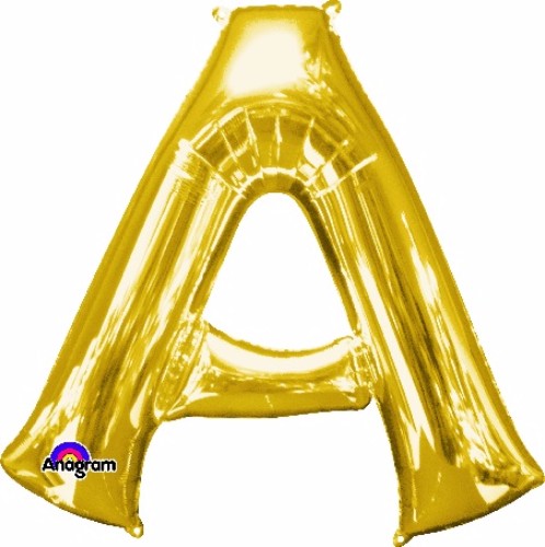 Gold Letter A helium balloon, 86cm, perfect for elegant celebrations and easy to inflate indoors or outdoors.