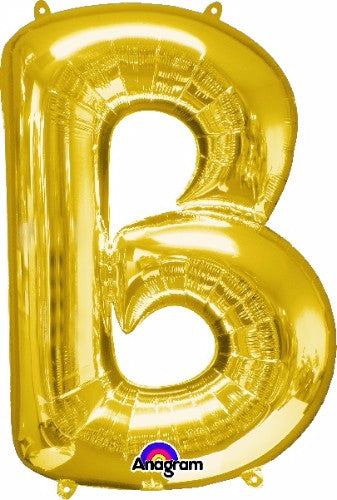 Gold Letter B Helium Saver balloon, 86cm, perfect for celebrations, self-sealing, air or helium fill options.