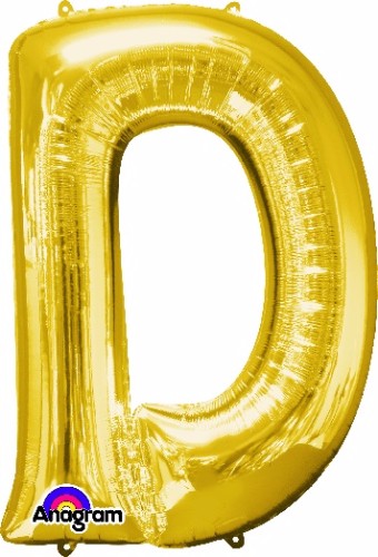Glamorous 83cm Letter D Gold helium saver balloon, perfect for events, self-sealing, air or helium fill options.
