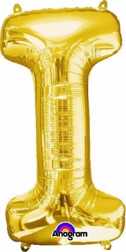 Gold Letter I helium saver balloon, 81cm, perfect for celebrations and decorations, self-sealing for easy use.