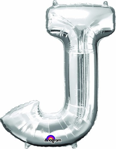 83cm silver helium balloon in the shape of the letter J, perfect for festive celebrations and party decorations.