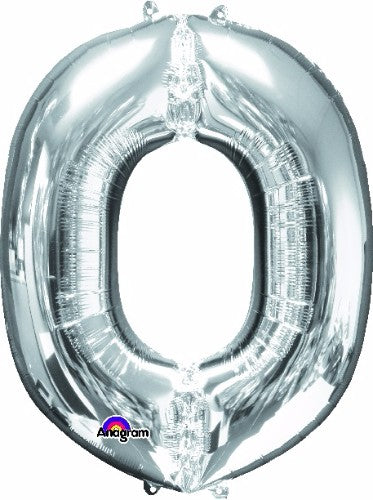 Silver letter O balloon, 83cm, self-sealing, suitable for helium or air filling.