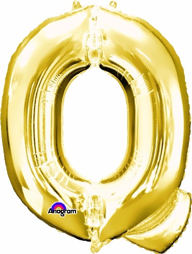 Shiny gold Letter Q balloon, 81cm; perfect for elegant celebrations, self-sealing, air or helium fill, long-lasting buoyancy.