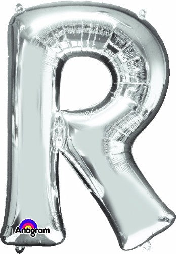 Elegant 81cm silver Letter R helium balloon, perfect for celebrations and versatile decoration options.