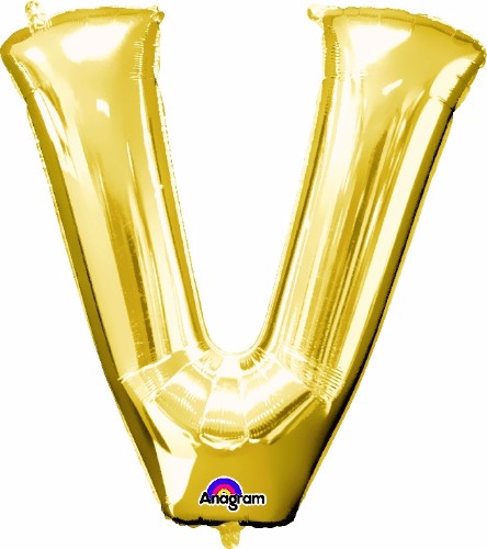 Gold Letter V helium balloon, 81cm, self-sealing, perfect for stylish celebrations and events.