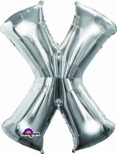 Silver Letter X 88cm helium saver balloon, self-sealing and versatile for decorating parties and events.