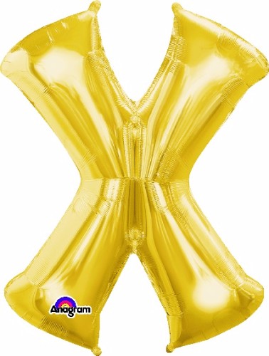 Gold Letter X balloon, 88cm, self-sealing, perfect for celebrations, ensures longer inflation with Helium Saver technology.