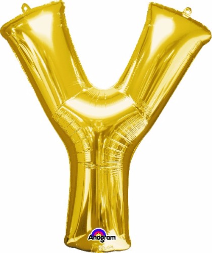 Gold Letter Y helium balloon, 86cm, self-sealing, perfect for festive occasions and elegant displays.