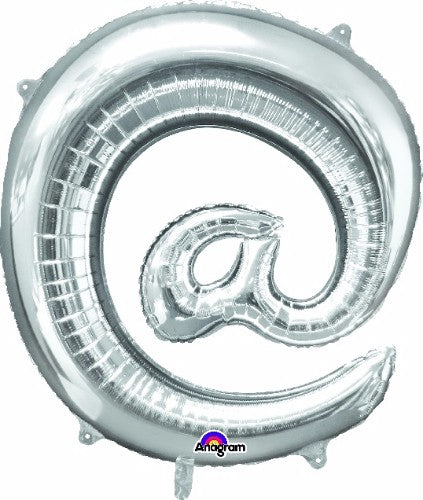 Silver 81cm @ At Symbol foil balloon, self-sealing for helium or air, perfect for events and stylish decorations.