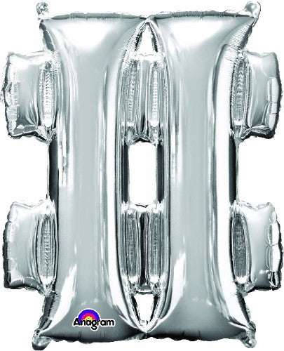Silver 83cm hashtag symbol foil balloon, ideal for modern parties and social media-themed events, self-sealing and durable.