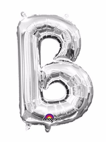Silver Letter B Megaloon foil balloon, 40cm, perfect for celebrations and easy to inflate with included straw.