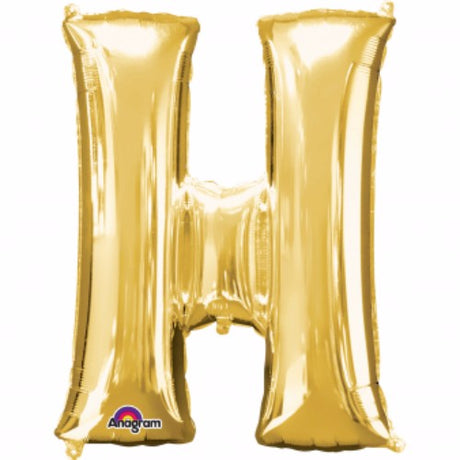 Gold Letter H Megaloon foil balloon, 40cm, perfect for celebrations, self-inflating, and elegant party decor.