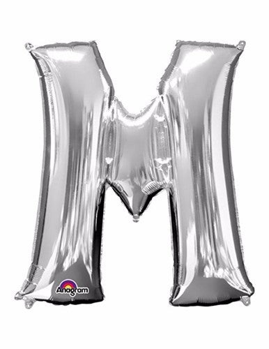 Silver Letter M Megaloon foil balloon, 40cm, self-sealing, perfect for celebrations and party decor.
