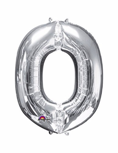 Silver Letter O Megaloon foil balloon, 40cm, perfect for elegant celebrations, self-sealing, air-filled, includes straw for easy inflation.
