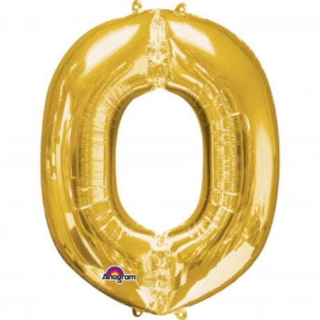 Gold Letter O Megaloon foil balloon, 40cm, perfect for celebrations and easy to self-inflate using included straw.