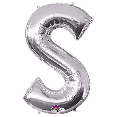 Silver Letter S Megaloon foil balloon, 40cm, perfect for personalizing celebrations with elegance and sparkle.