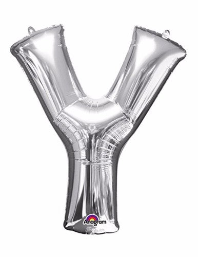 Shiny silver 40cm Letter Y foil balloon, perfect for celebrations, self-sealing, and easy to inflate with included straw.