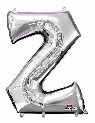 Shiny silver Letter Z megaloons foil balloon, 40cm, perfect for celebrations and easy self-inflation with included straw.