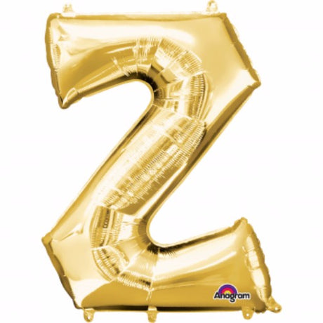 Gold Letter Z 40cm foil balloon, self-sealing and air-filled, perfect for celebrations and themed events.