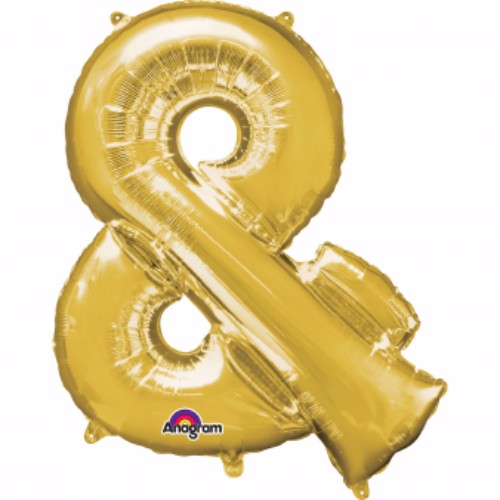 Gold ampersand symbol foil balloon, 40cm, perfect for stylish celebrations and easy air inflation.