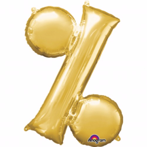 Gold 40cm foil balloon in the shape of a percentage symbol, perfect for celebrating milestones and achievements.