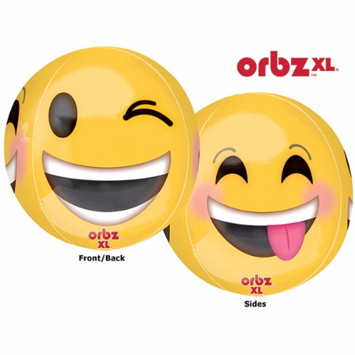 Foil Shape Orbz Balloon featuring a cheerful winking emoji, perfect for festive celebrations and party decorations.