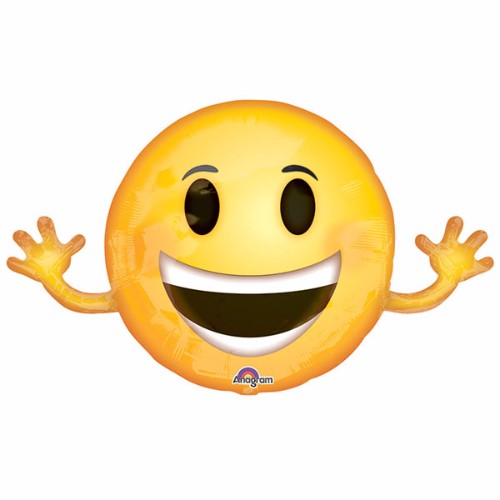 Vibrant Shape Smiling Emoji Balloon with arms, 58cm x 99cm, perfect for cheerful celebrations and parties.