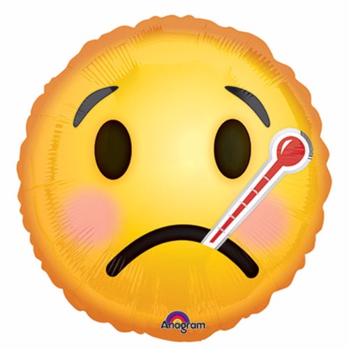 45cm foil balloon with an emoji face and thermometer, perfect for sending get well wishes and cheer.