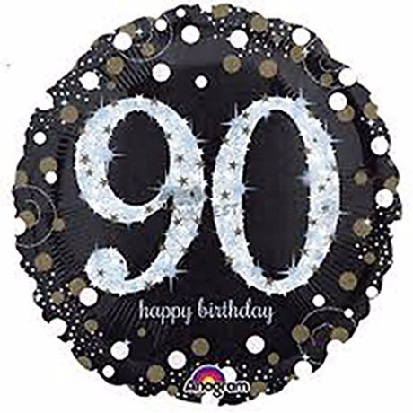 45cm holographic foil balloon for 90th birthday, self-sealing, floats beautifully, perfect for festive celebrations.