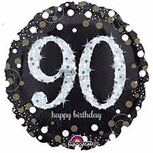 45cm holographic foil balloon for 90th birthday, self-sealing, floats beautifully, perfect for festive celebrations.
