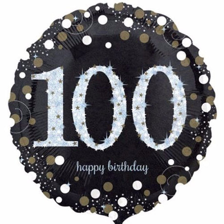 45cm holographic foil balloon for 100th birthday, self-sealing, helium-inflated, sparkly design.