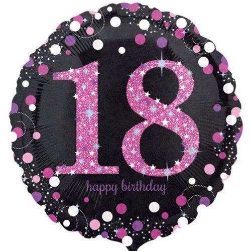45cm pink holographic balloon for 18th birthday celebrations, perfect for decor and photo shoots.