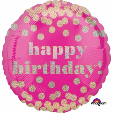 45cm gold holographic foil balloon with 'Happy Birthday' design, ideal for festive celebrations and party decor.