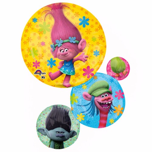 Vibrant 55cm x 71cm Shape Trolls foil balloon featuring popular characters, perfect for festive celebrations.