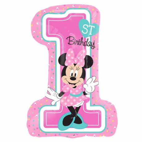 Shape Minnie 1st Birthday helium balloon, 48cm x 71cm, perfect for festive celebrations and themed parties.