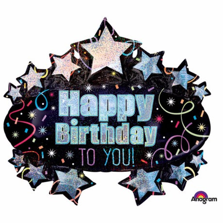 Holographic foil 'Happy Birthday To You' marquee balloon, 78cm x 71cm, perfect for festive celebrations and decorations.