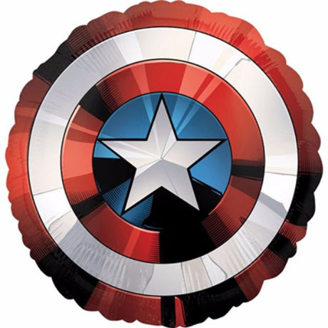 71cm Captain America shield foil balloon, vibrant colors, self-sealing, perfect for superhero-themed parties.