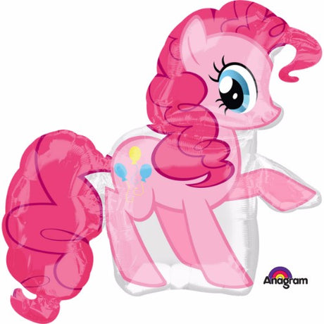 Bright Pinkie Pie foil balloon, 76cm x 83cm, perfect for kids' parties and celebrations, self-sealing, requires helium.
