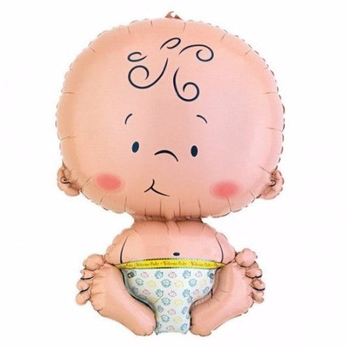 Whimsical Shape Sitting Baby Foil Balloon, 33cm x 38cm, perfect for baby showers and celebrations, air fill with straw included.