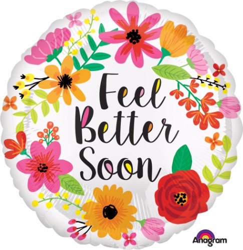 Vibrant 45cm foil balloon with a floral design, perfect for sending cheerful get well wishes to loved ones.