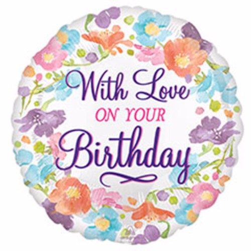 22cm flat foil balloon with floral design, perfect for birthday celebrations and party decor.