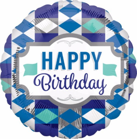 Vibrant 45cm Happy Birthday balloon with tie pattern, perfect for festive decorations and memorable celebrations.