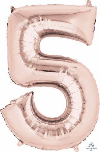 Shape Number Five Rose Gold Balloon, 83cm, self-sealing, perfect for elegant celebrations and themed parties.