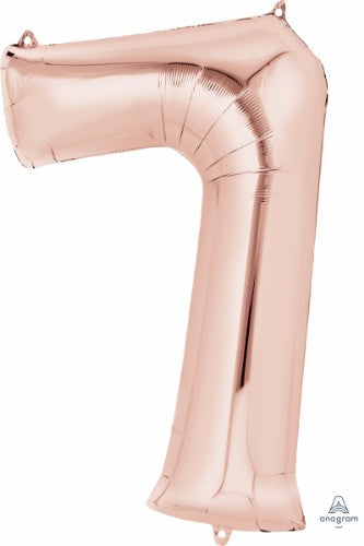Rose gold number seven foil balloon, 86cm, self-sealing, perfect for elegant celebrations and memorable decorations.