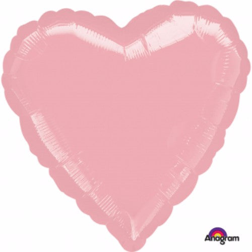 Pastel pink heart-shaped foil balloon, 45cm, self-sealing, requires helium for inflation.