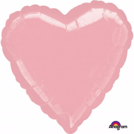 Pastel pink heart-shaped foil balloon, 45cm, self-sealing, requires helium for inflation.