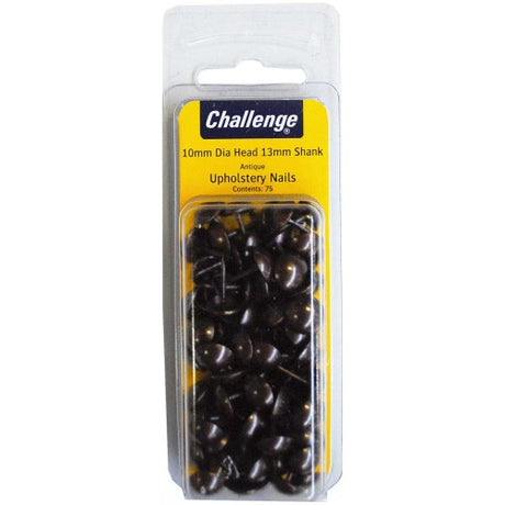Antique-style upholstery nails with domed heads, 10mm diameter, for durable and elegant furniture projects.